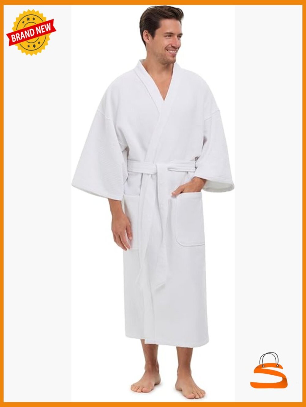 Unisex Diamond Waffle Spa Kimono Robe with Pockets – Lightweight & Soft